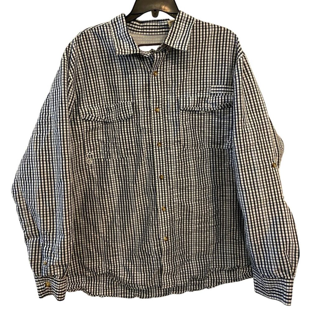 Tall Woods Element Wear Fishing Shirt 2XL Blue White Vented Plaid Long Sleeve